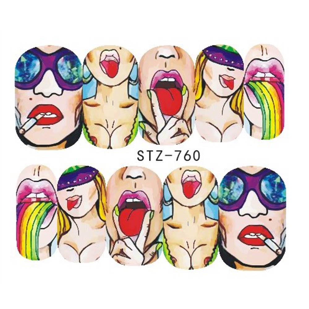 1pcs Nail Stickers Sexy Lips Cool Girl Water Decals Wraps Cartoon Sliders For Nail Decoration