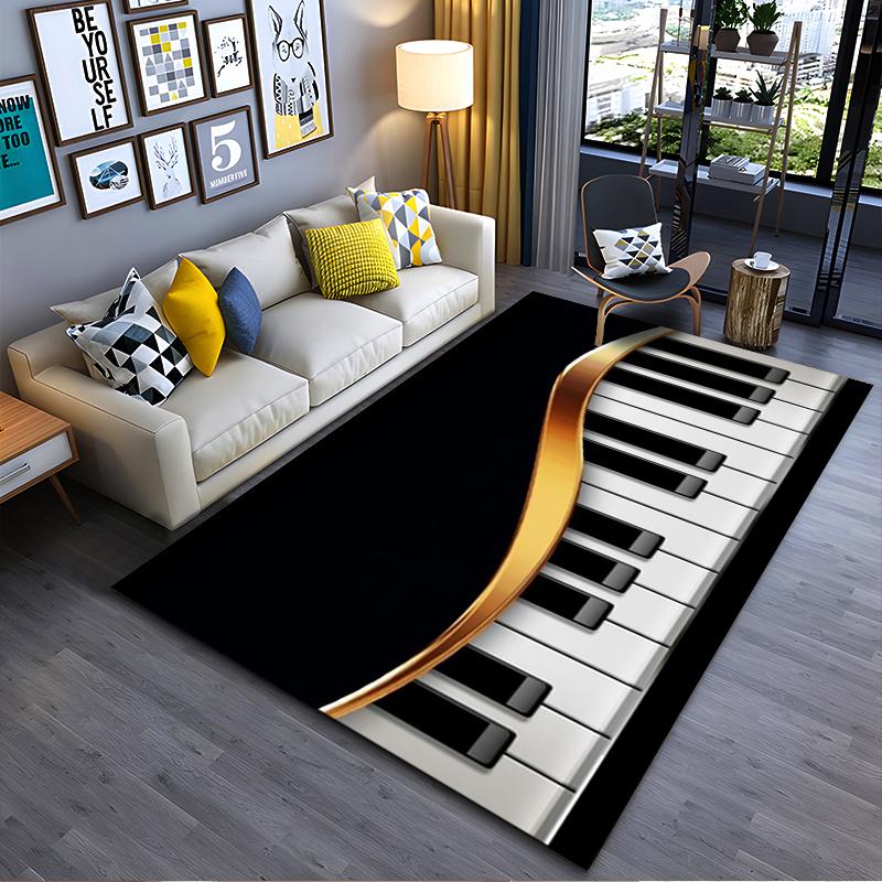 

Modern Piano Design Carpet with Gold Accent and Black Background Suitable for use as an anti-slip for living room bedroom sofas 40x60cm( 15x23in )