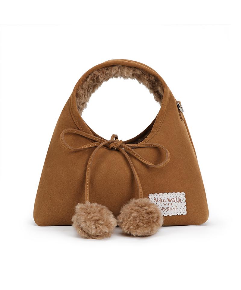 Vanwalk Pom-Pom Mochi Tote Bag [Brown]