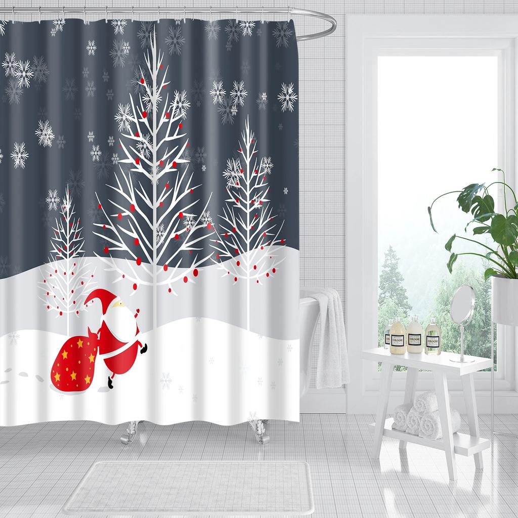 Merry Christmas Shower Curtains New Year Santa Bathroom Decor Bath Curtain Cartoon Snowman Elk Bath Bathroom Curtains
