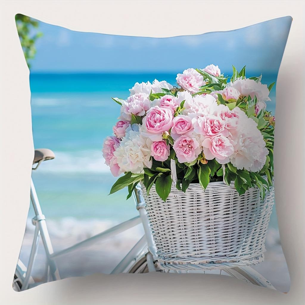 Beach Scenes With Flowers Printed Decorative Cushions Polyester pillowcase, sofa decorative cushion cov Headboard Pillow