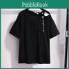 Summer Plus Womens Size Shiny Bright Tshirt Leaky Shoulder Word Collar Oblique Shoulder Wild Shirt
