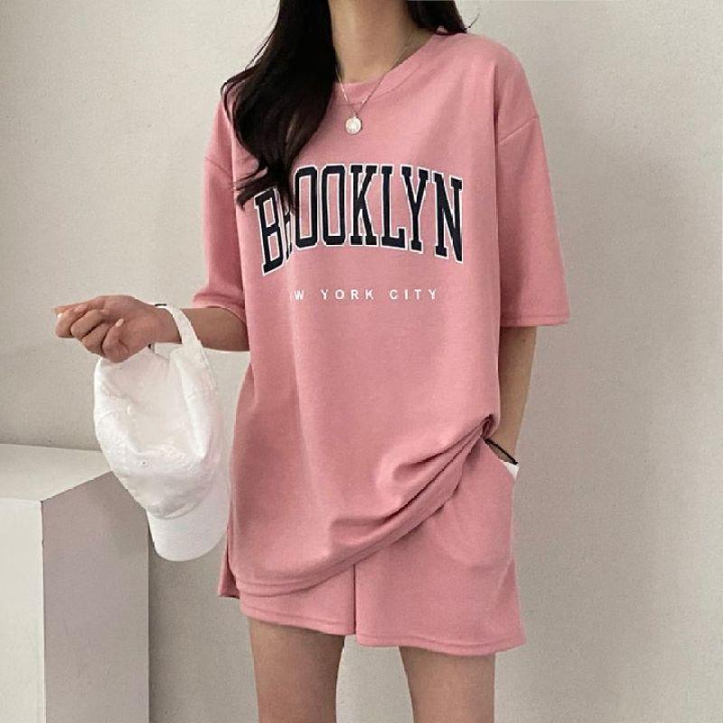 Cotton Women's Summer Suit with Shorts and Top Classic Casual Oversize Two-piece Set Tracksuit Shorts and T Shirts for Women