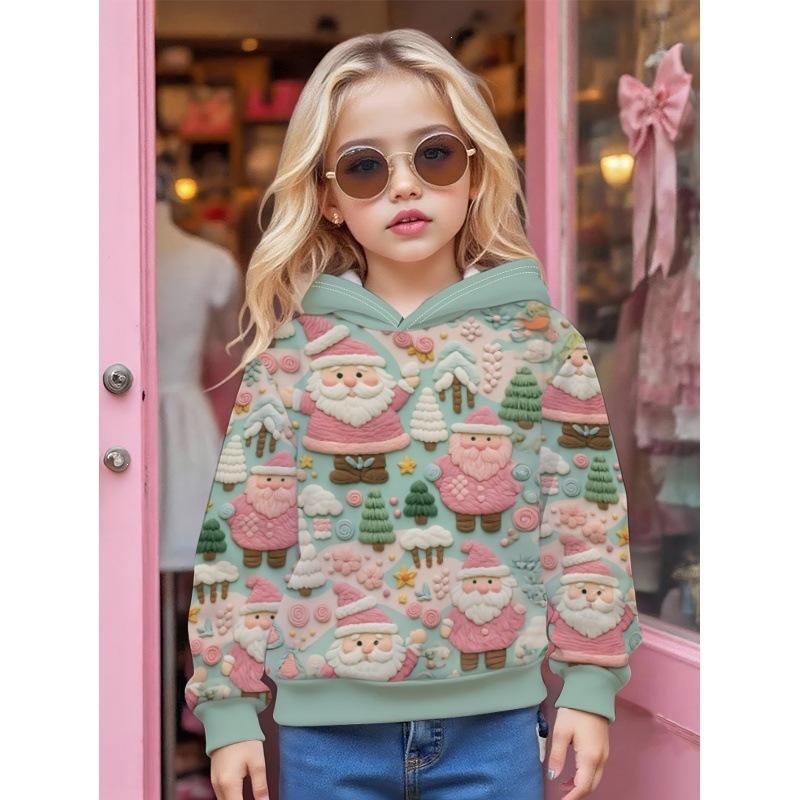 Autumn and Winter Children's Christmas 3D Printed Hooded Comfortable and Versatile Breathable Hoodies & Sweatshirts (Girls)