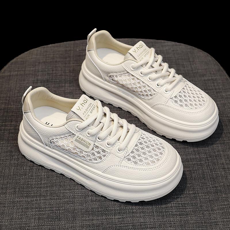 [Fanfna] thick-soled little white shoes women's mesh sports shoes 2025 summer new height-increasing casual versatile board shoes