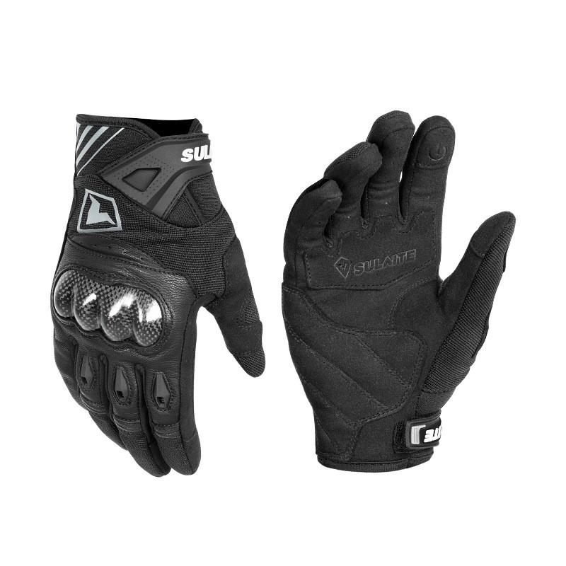 SULAITE Motorcycle Gloves Women Full Finger Carbon Fiber Shell Breathable Touchscreen Goat Leather Riding Gear