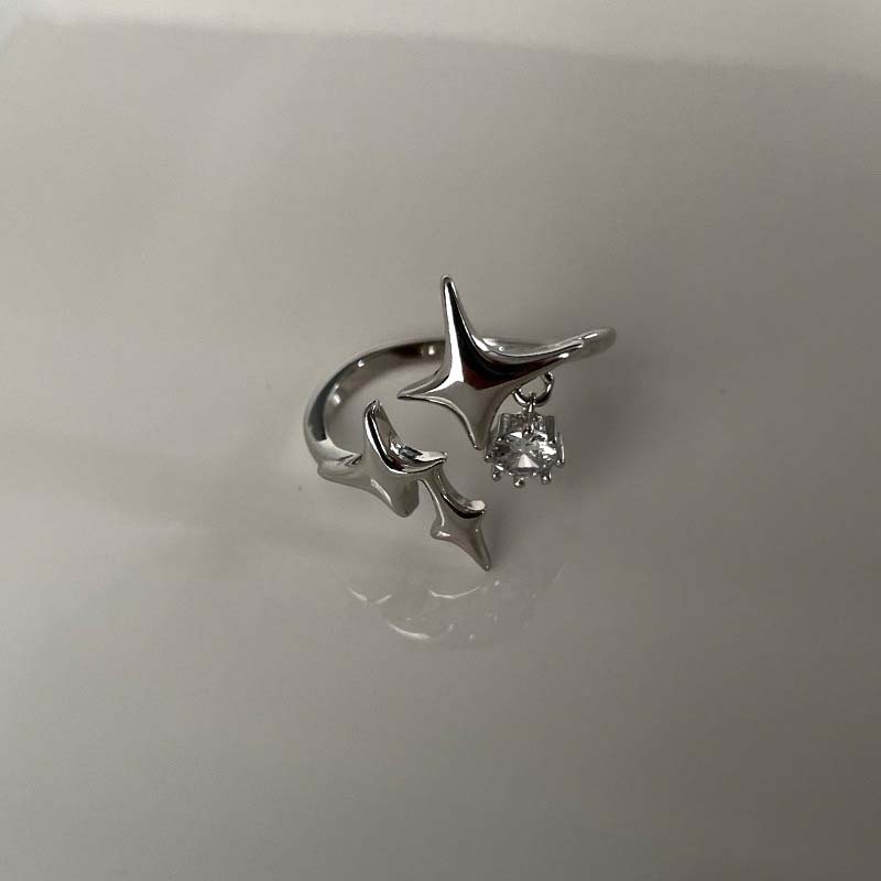 Vintage Irregular Cross Star Open Ring for Women Men Punk Gothic Sliver Color Adjustable Couple Rings Y2K Egirl Zircon Gift