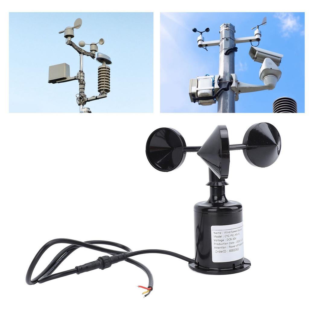 Wind Speed Sensor, 3 Cups Ultrasonic Anemometer High Accuracy with 0.8m Extendable Cable, Wind Speed Detector for Greenhouses Weather Stations Ships