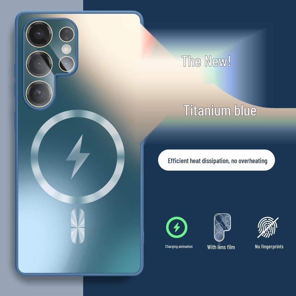 Magnetic Frosted Glass Phone Case for Samsung S25 Ultra: Skin-Feel, Full Lens Coverage, Drop-Proof, Anti-Slip