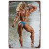 Vintage Fitness Metal Tin Signs  Workout Muscle Women Wall Posters Decoration for Garage Game Room Gym Cafe Living Room Club