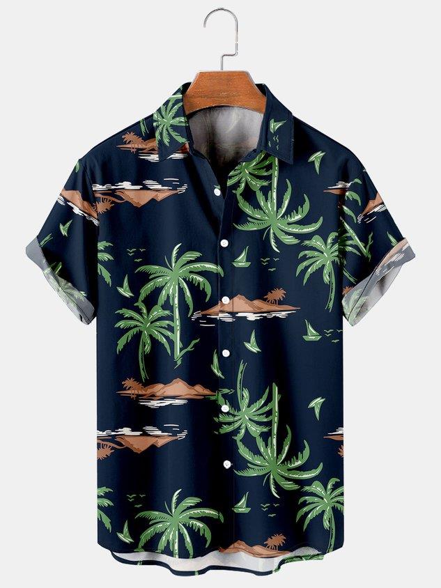 Men's casual shirt plant printed summer clothing Hawaiian short sleeved 2026 medieval vintage beach vacation top