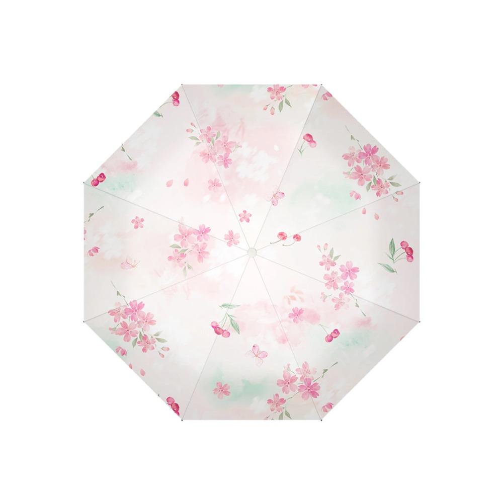 Fully Automatic Small Fresh Folding Umbrella, Sun Protection, UV Protection, Black Glue, Sunny Umbrella, Sunshade Umbrella
