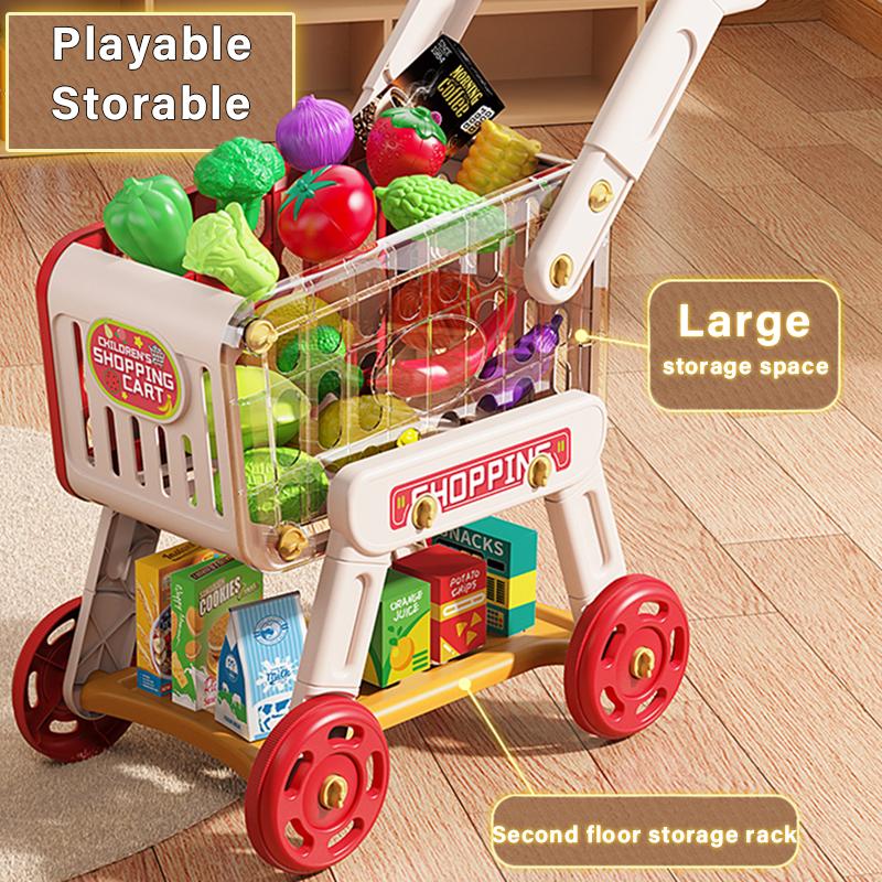 Shopping Cart Toy 33Pcs Kids Baby Children Trolley Game Market Toys Pretend Toys Children Birthday Gift