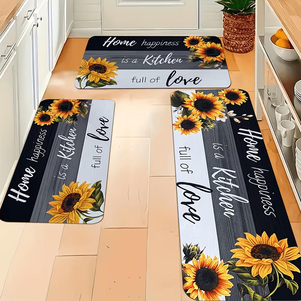 Spring Floral Series Kitchen Floor Mats - Dirt-Resistant, Wear-Resistant, Easy-to-Clean, Three-Piece Set