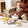 Bone China Tea Cup and Saucer Sets,Porcelain Tea Set with Teapot, Sugar Bowl,Creamer Pitcher,Floral Vintage Tea Cups and Saucers for Party Gift Giving