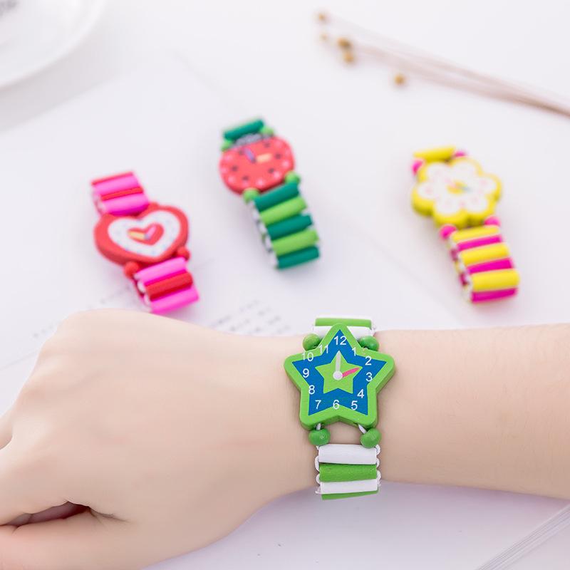 Kids Children Cartoon Elastic Wooden Watch Wristbands Bangle Toys School Award Prize Gift Birthday Party Favors