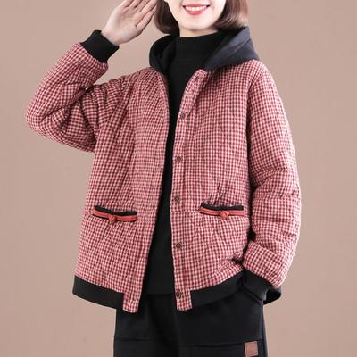 Damen Herbst und Winter Locker Lässig Kapuzenjacke Warm Frühling Langärmlig Kurz Kariert