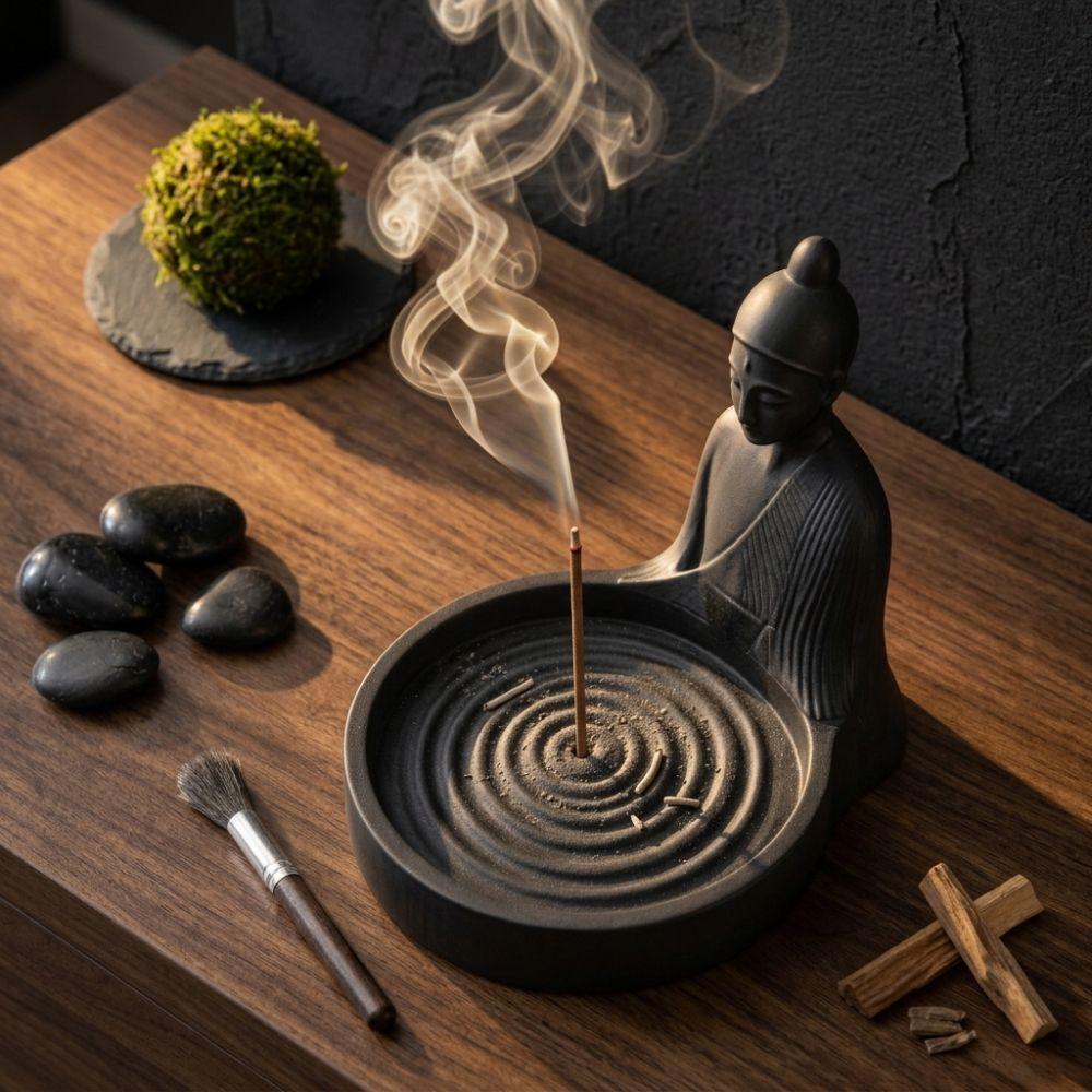 Zen-Stil Chinesischer Räucherstäbchenhalter mit Ascheauffangschale Simulierte Tischräucherschale Minimalistischer Meditationsmönch