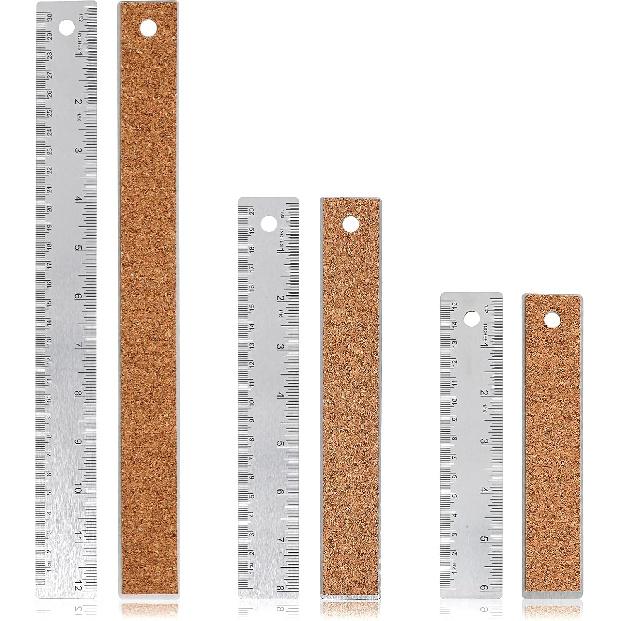 3 Pcs Metal Ruler 12 Inch Stainless Steel Ruler with Cork Backing Non-Slip Rulers with Inch and Centimeters Straight Edge Cork Base Rulers for