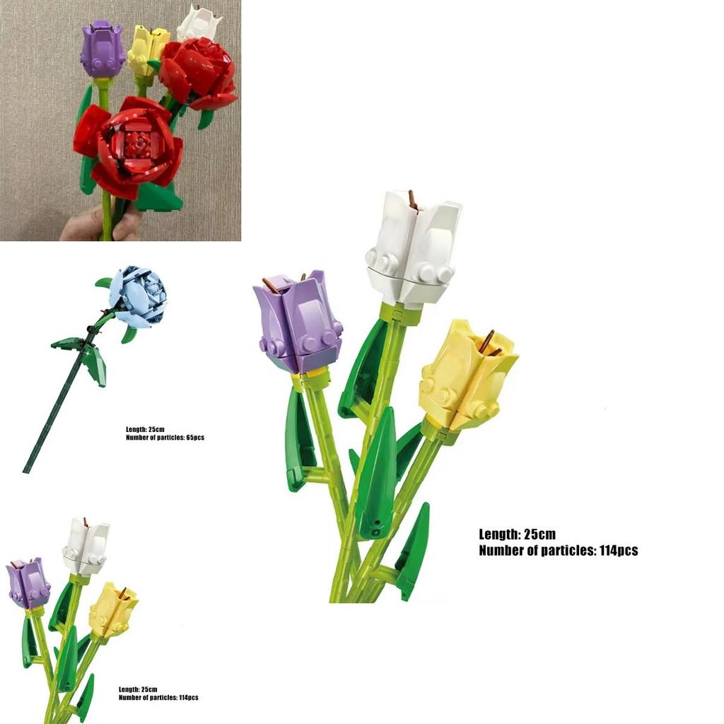 Rose Sunflower Tulip Building Blocks Toy Kids Gift Simulate Flowers Decor