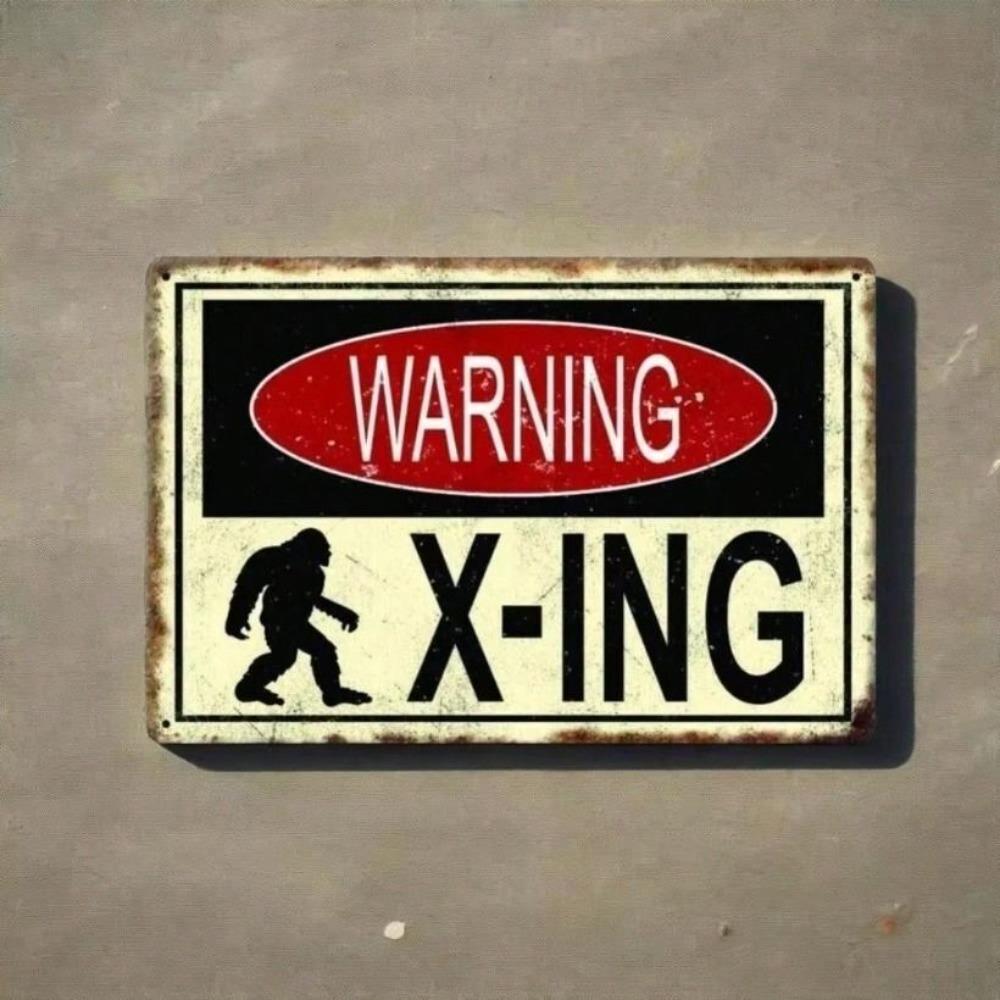 Metal Wall Art Bigfoot Warning Sign for Kitchen Bar Decor