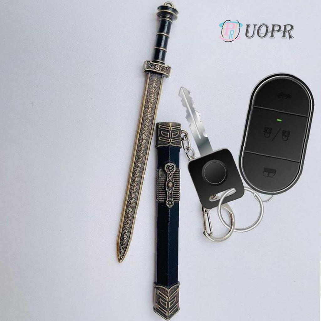 Keychain Mini Sword with Sheath Decoration Ancient Uncut Blade Weapon Collectible Chinhan Knife Pendant [UOPR] Pattern, Model,