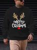 Casual Christmas Sweatshirt, Polyester Knit Crew Neck Pullover with Merry Christmas Reindeer Print