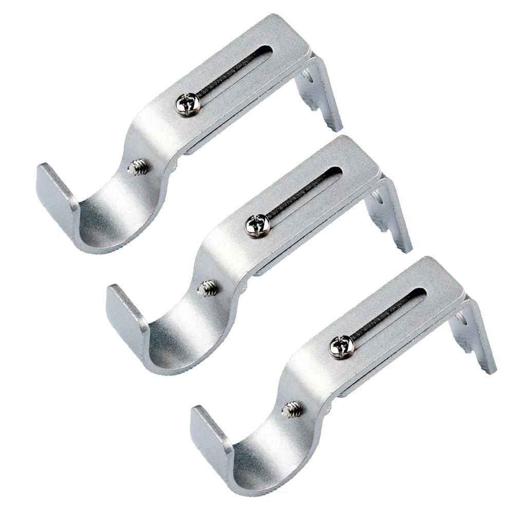 3Pieces Adjustable Curtain Rod Wall Bracket Holder for 0.98 Inch Rod,Durable, Silver/Brown/Black 3 Colors Optional