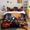 Halloween Pumpkin Skeleton Scene Bedding Duvet Cover Set Duvet Cover Pillowcases  (1*Duvet Cover 2*Pillowcases, Without Duvet Insert)