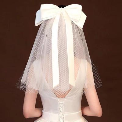 White Veil For Bride Wedding Hair Accessories Bow Pearl Short Bachelorette Party Headpieces Lace Mesh Veil With Hair Clip