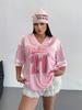 Maglia da Calcio da Donna con Scollo a V a Maniche Corte, Vestibilità Larga, in Rete, Stampa di Numeri e Lettere, T-shirt Oversize, Streetwear Y2K, Top Sportivo Casual Estivo