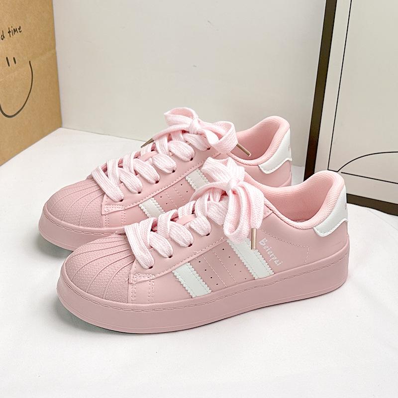7 shell head board shoes women's summer breathable low-top thick-soled pink dopamine casual little white shoes