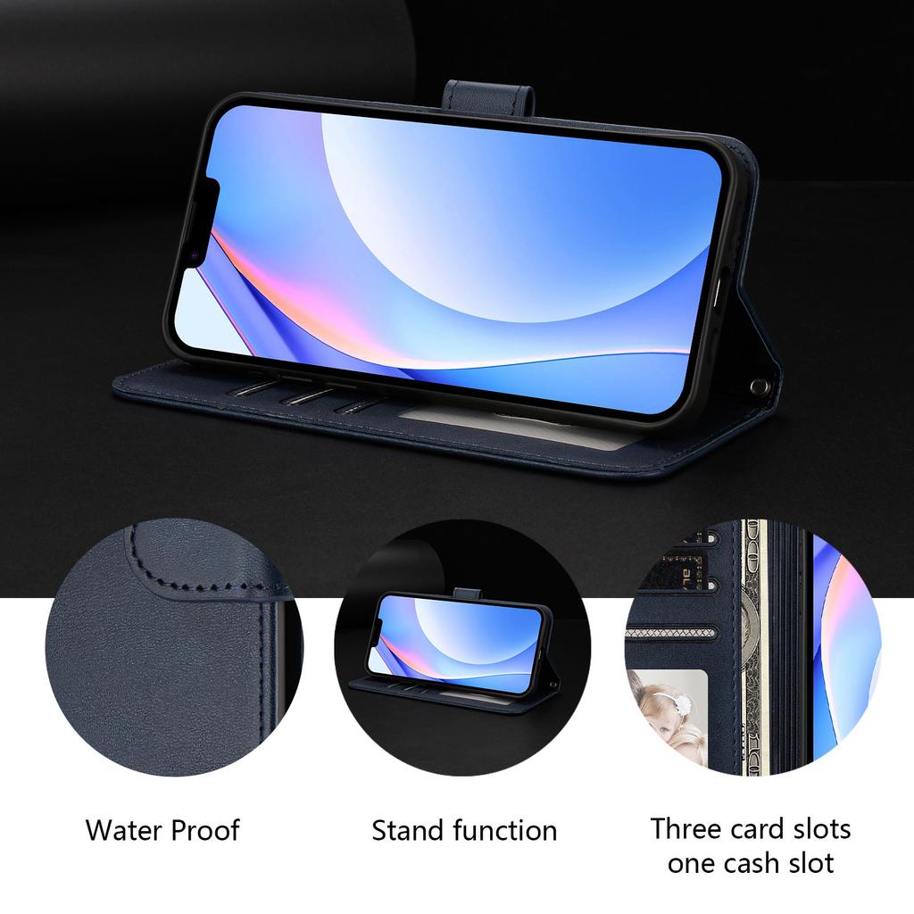Wallet Case for Pixel - Leather/PU, Blue, With Lanyard