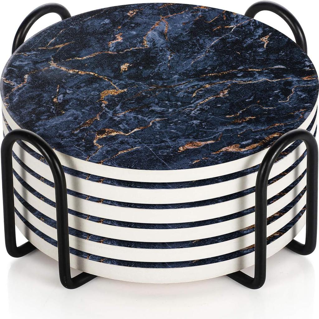 Ceramic Coasters with Matt Finish On Top & Cork Base | Coasters for Cups Set of 6 |
