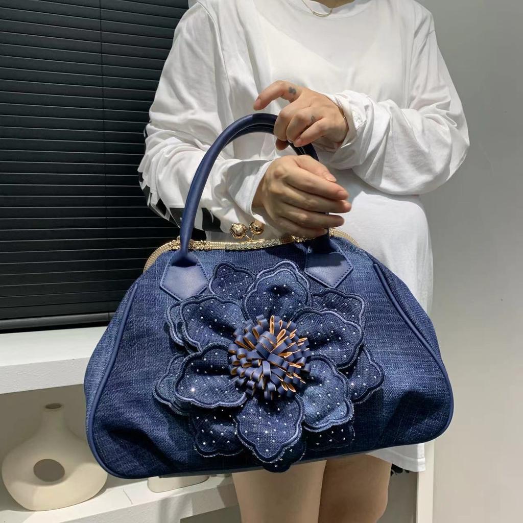 Three-dimensional Denim Floral Bag for Women Elegant Diamond Bag Banquet Shoulder Bag Fashion