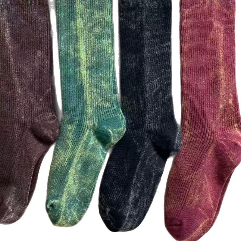 Retro Red Women's Mid-calf Socks, Sand-washed and Aged, Rustic Style Double-needle Mid-calf Socks, Men's and Women's Pile Socks
