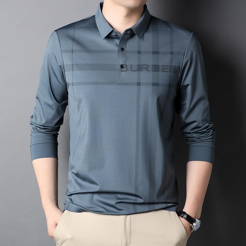 

Весна и осень, новый стиль, мужская повседневная футболка среднего возраста с лацканами, рубашка-поло с воротником, модная мужская футболка с длинными рукавами XXXL