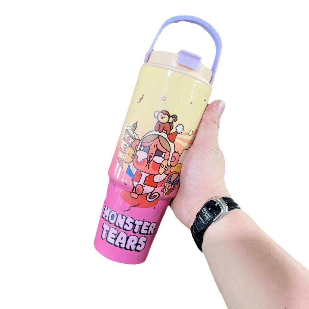 Creative cartoon 304 stainless steel thermos cup Children's portable handle cup Men's and women's 30oz large-capacity car cup