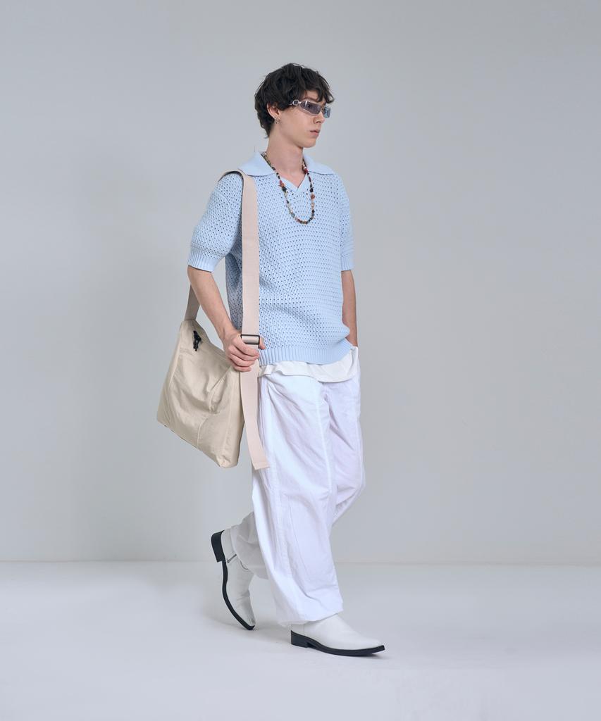 IRONYPORNO WHITELINE 86-Iro317 [Washable] Punched Open V-Neck Knit Sky Blue