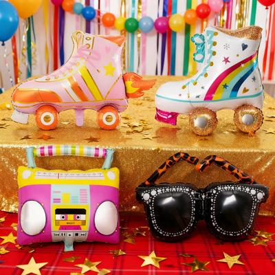 Balony na imprezę disco Nadmuchiwane okulary Wrotki Boombox Balony Kolor Retro Folia Balony na przyjęcie urodzinowe o tematyce disco