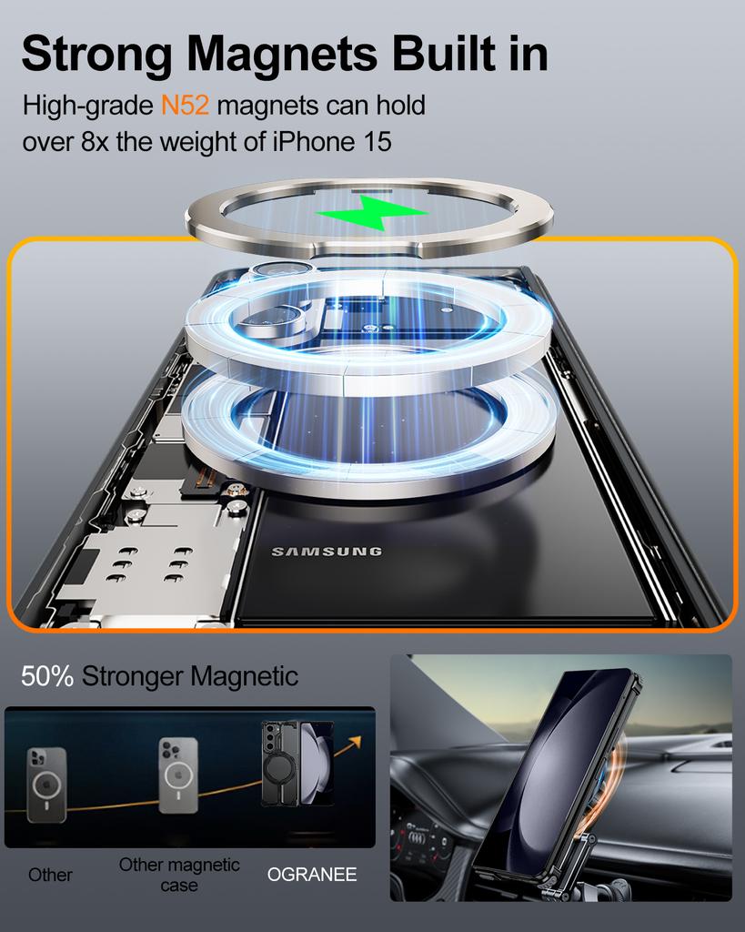 Oatsbasf Metal Magnetic Phone Case for Samsung Galaxy Z Fold 7 with Stand 360°Rotating for Magsafe Wireless Charging Frameless