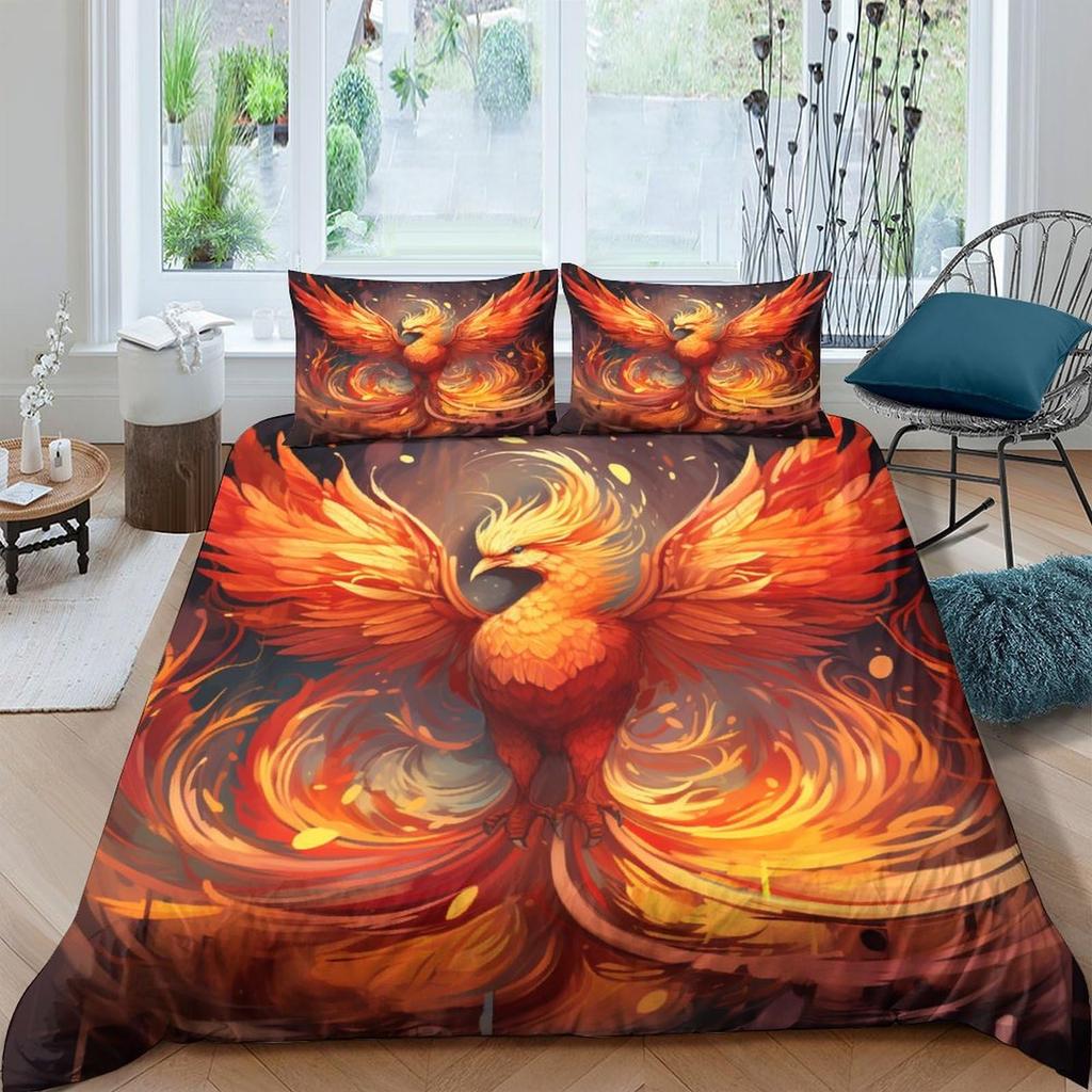 Phoenix Duvet Covers for Teens Boys Girls Queen Lightweight Down Quilt Covers Bedroom Decor 2 Pillowcases 1 Duvet Cover No Quilt