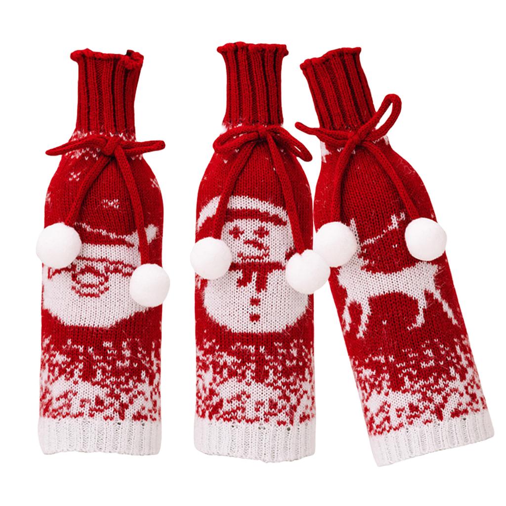 Christmas Redness Wine Bottle Cover Bag Knitted Sweater Champagnes Bottle Cover Bag Christmas Decorations for Party Home