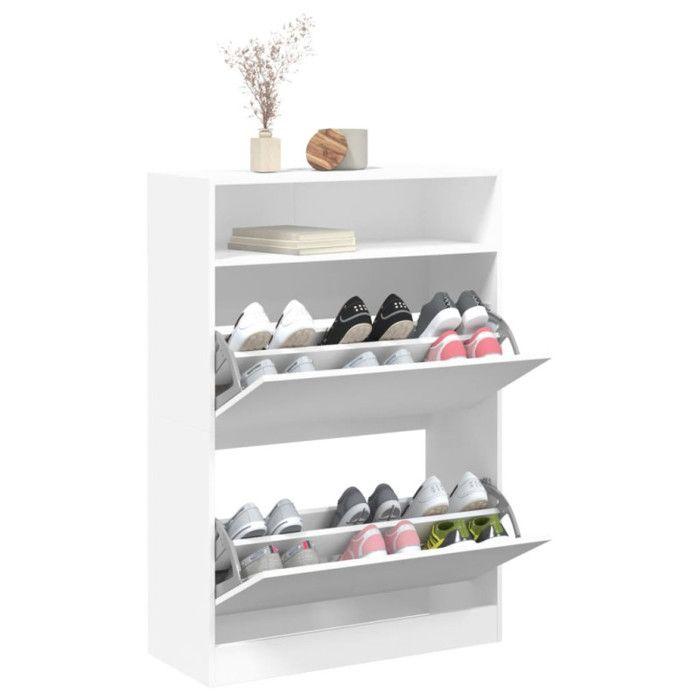 VidaXL Armoire à chaussures 2 tiroirs rabattables blanc 80x34x116 cm 3214406