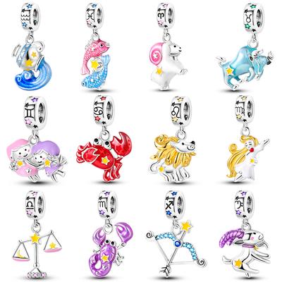 Brand New Copper Luminous Zodiac Charm Beads For 3Mm Original Bracelet Making Diy Birthday Gift