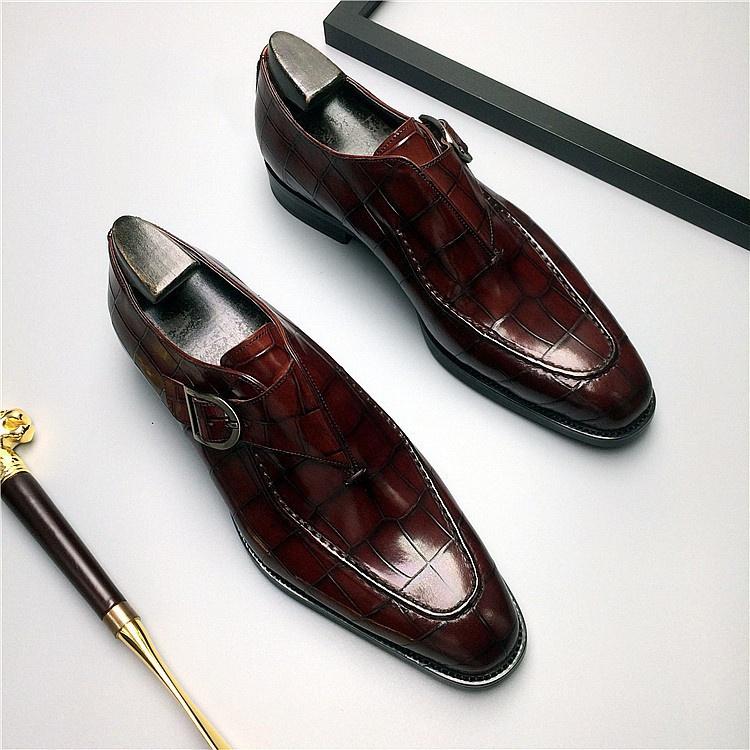 Pánské designové obchodní kožené boty britského stylu business formální boty pro muže velké kancelářské boty boty se čtvercovou špičkou s přezkou Boty Oxford