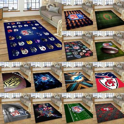 NFL All Team Helmets Collection Area Rug Dark Blue Print Non Slip Rectangular Floor Mat American Football Sports Fan Home Decor Carpet