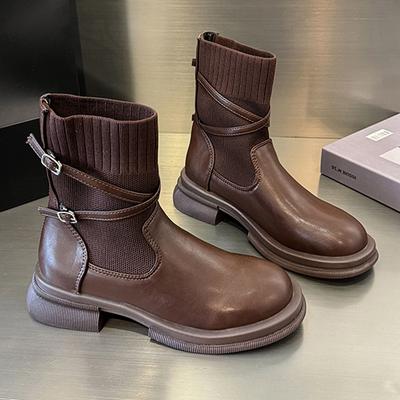 Damen Stiefeletten Flache Designer Strickschuhe Winter Mode Chelsea Boots Neuer Trend Goth Leder Schnee Mujer De Botas