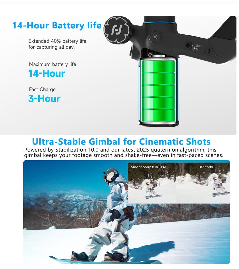 FeiyuTech SCORP Mini 3 Pro Combo Camera Gimbal AI Tracking Detachable Bluetooth Remote 2KG Payload OLED Display Vertical Shooting Stabilizer