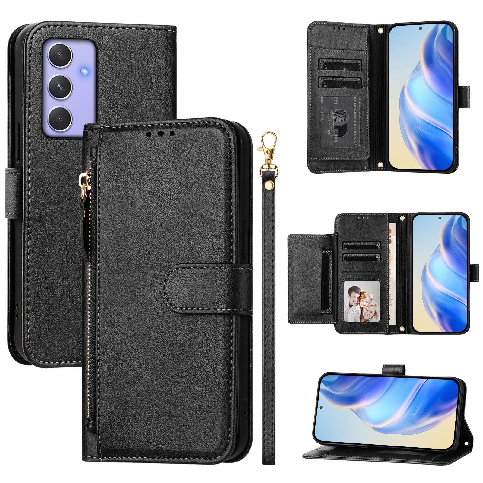 

For Samsung Galaxy A54 5G Case Zipper Pocket Multiple Card Slots Leather Phone Cover Black